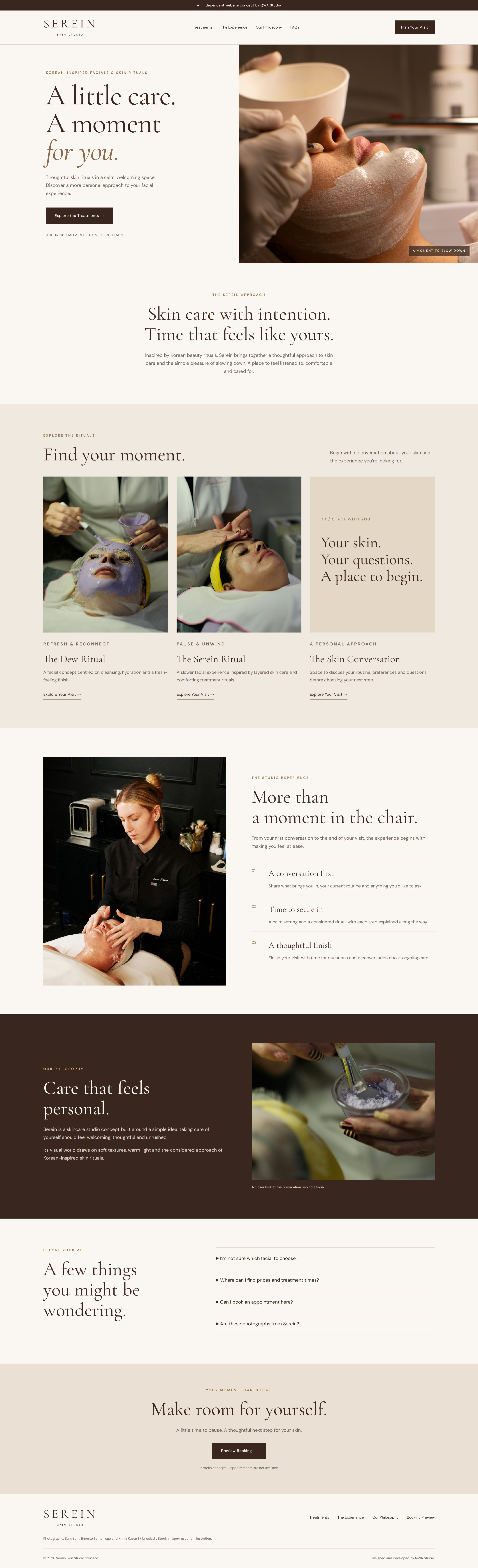 Serein Skin Studio website concept